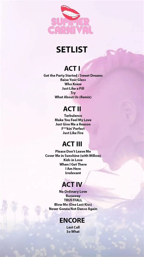 P!nk Concert Setlists 